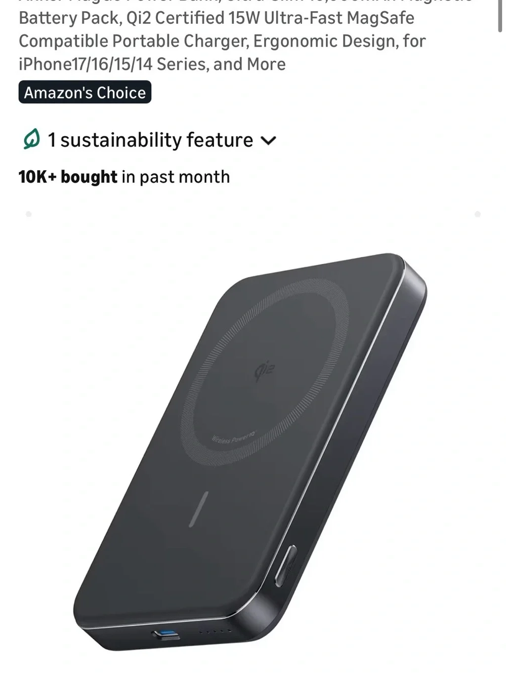 Anker Portable MagSafe Wireless Charger Power Bank - Black